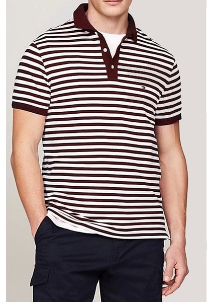 Tommy Hilfiger Erkek Slim Fit Polo Gömlek Bordo T-Shirt