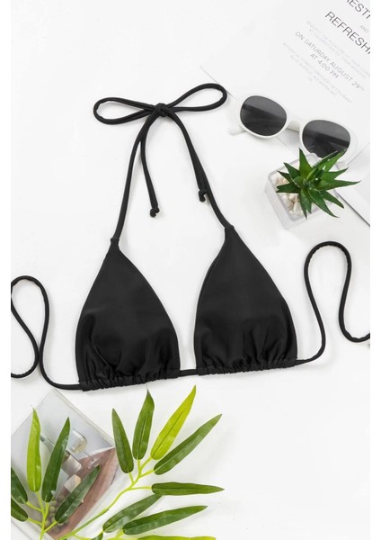 Siyah Boyundan Bağlamalı Üçgen Bikini Üstü
