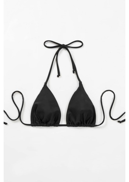 Siyah Boyundan Bağlamalı Üçgen Bikini Üstü