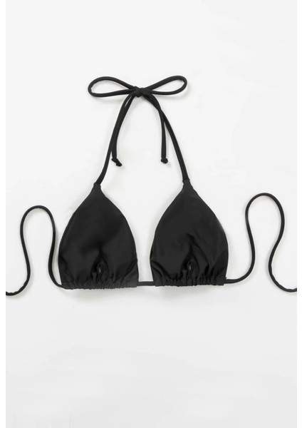 Siyah Boyundan Bağlamalı Üçgen Bikini Üstü