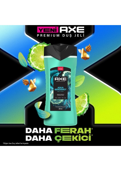 Premium Duş Jeli Aqua Bergamot 3 In 1 300 ml + Axe Erkek Sprey Deodorant Aqua Bergamot 150 ml