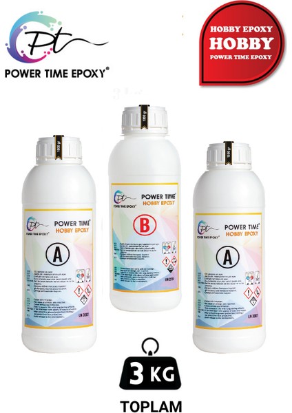 Power Time Epoxy 3 kg Hobby Epoxy/ Şeffaf Epoksi Reçine Ince Döküm Power Time Epoxy