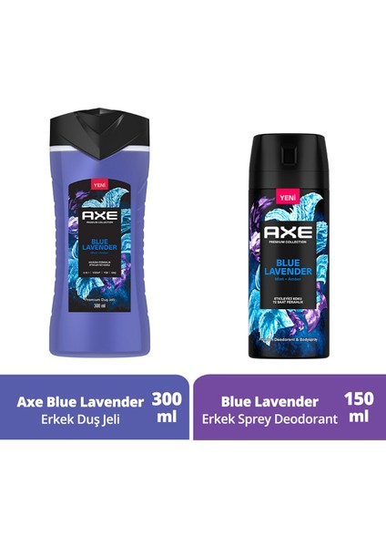 Premium Duş Jeli Blue Lavender 3 In 1 300 ml + Axe Erkek Sprey Deodorant Blue Lavender 150 ml