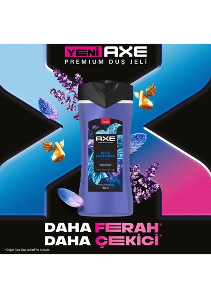 Premium Duş Jeli Blue Lavender 3 In 1 300 ml + Axe Erkek Sprey Deodorant Blue Lavender 150 ml