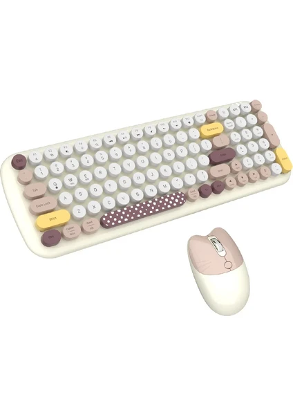 Kablosuz Klavye ve Mouse Set Renkli Sevimli 100 Tuşlu Pc Notebook Laptop Uyumlu Klavye ve Fare Ev Ofis Kullanımına Uygun Ingilizce Q Klavye