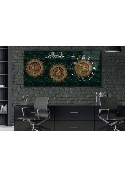 Yatay Yandan Saatli Dini Temalı Cam Tablo YSYD059