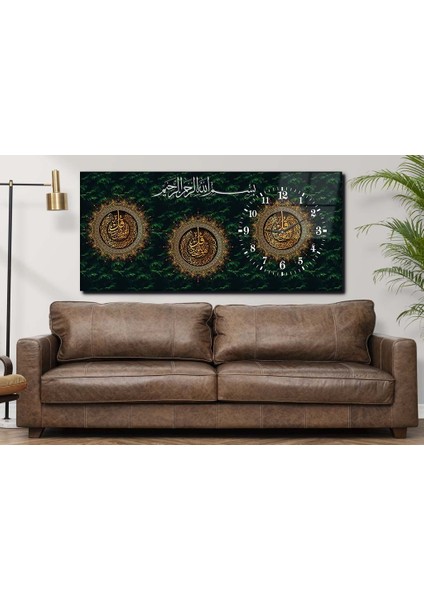 Yatay Yandan Saatli Dini Temalı Cam Tablo YSYD059 fiyatları