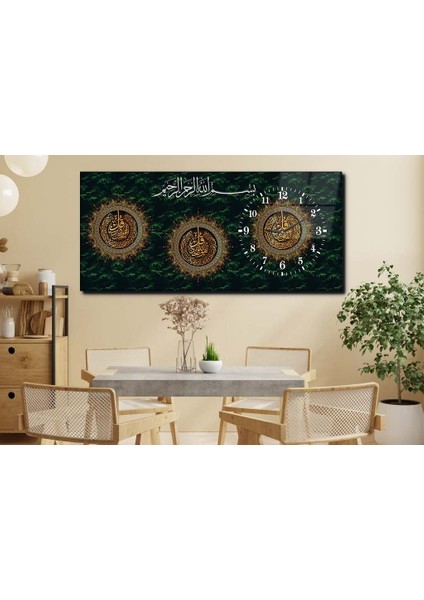 Yatay Yandan Saatli Dini Temalı Cam Tablo YSYD059 fırsatları