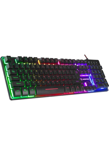 Titan K9 Siyah USB Gökkuşağı Renkli Aydınlatmalı Us Layout Standart Gaming Oyuncu Klavyesi