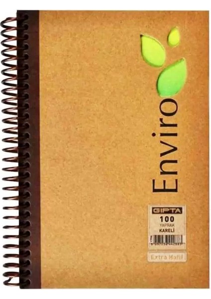 Enviro Spiralli Kraft Sert Kapak Kareli Defter A4 100 Yaprak
