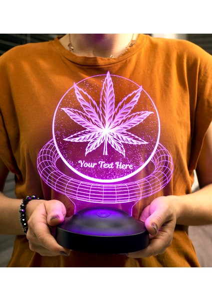 Sevgi Lambası Mucize Bitki Kenevir Li 3D LED Lamba, Kişiye Özel Hediye, Cannabis Sativa Desenli Dekoratif Masa Lambası, Gece Lambası