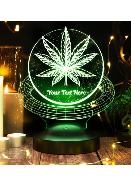 Sevgi Lambası Mucize Bitki Kenevir Li 3D LED Lamba, Kişiye Özel Hediye, Cannabis Sativa Desenli Dekoratif Masa Lambası, Gece Lambası