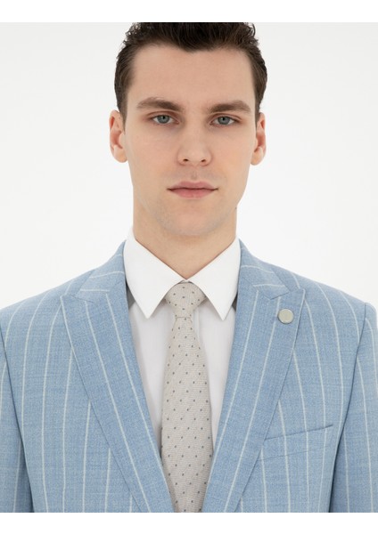 Erkek Açık Mavi Ekstra Slim Fit Çizgili Yün Takım Elbise 50285416-VR003 fiyatları