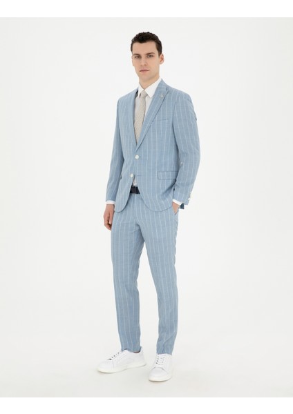 Erkek Açık Mavi Ekstra Slim Fit Çizgili Yün Takım Elbise 50285416-VR003 modelleri