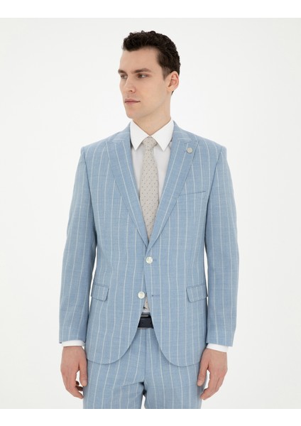 Erkek Açık Mavi Ekstra Slim Fit Çizgili Yün Takım Elbise 50285416-VR003 fırsatları