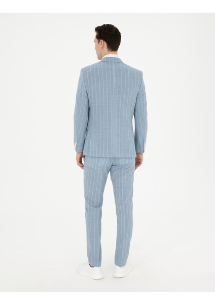 Erkek Açık Mavi Ekstra Slim Fit Çizgili Yün Takım Elbise 50285416-VR003 indirimleri