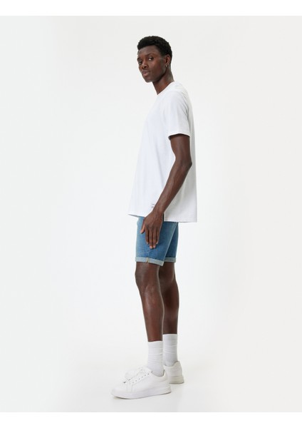 Slim Fit Kot Şort Bermuda Düğmeli Cep Detaylı fiyatları