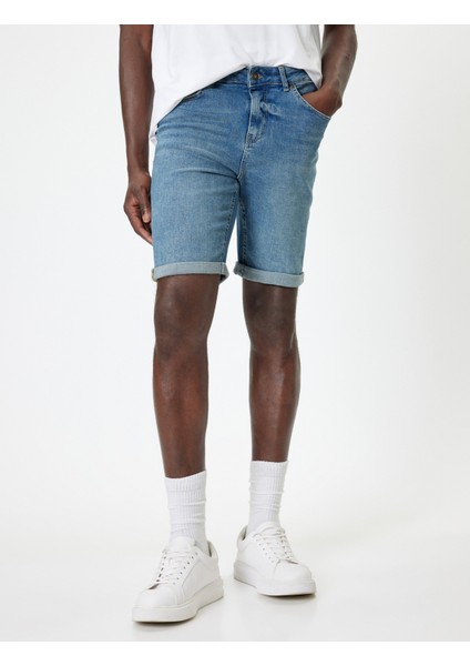 Slim Fit Kot Şort Bermuda Düğmeli Cep Detaylı modelleri