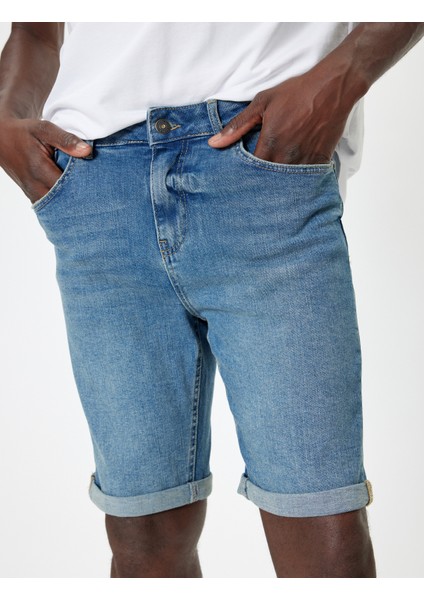 Slim Fit Kot Şort Bermuda Düğmeli Cep Detaylı indirimleri