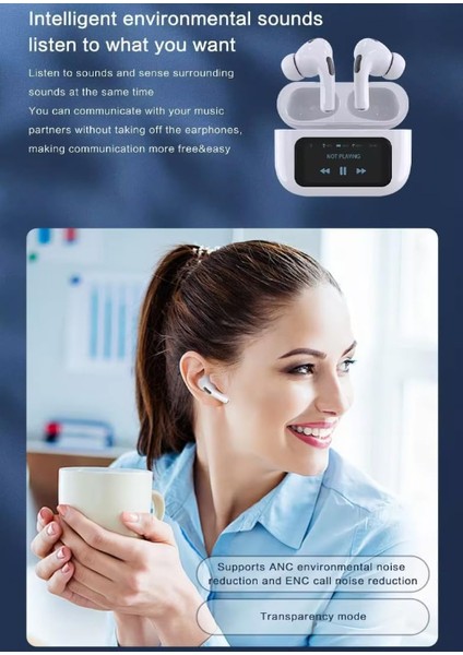 Dokunmatik Ekranlı Bluetooth Kulaklık Dijital Ekranlı Anc Tüm Telefonlara Uyumlu Kulaklık Beyaz