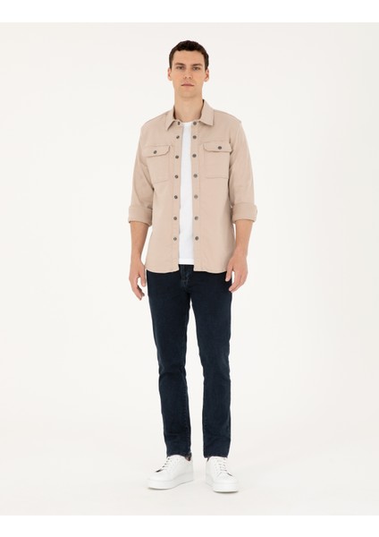 Erkek Bej Slim Fit Uzun Kollu Jean Gömlek 50288262-VR011 fırsatları