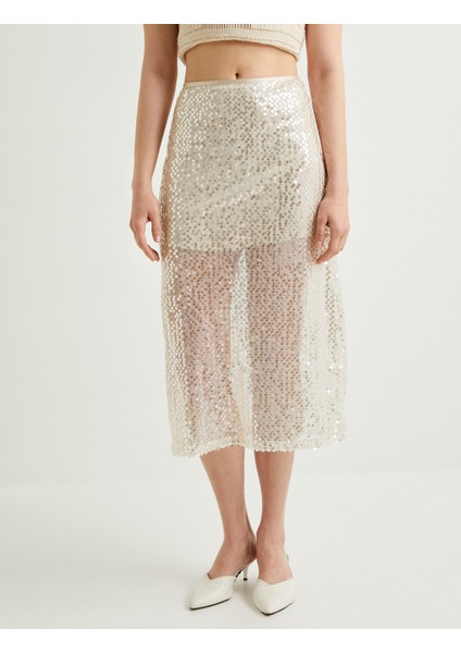 Payetli Midi Etek Normal Bel modelleri