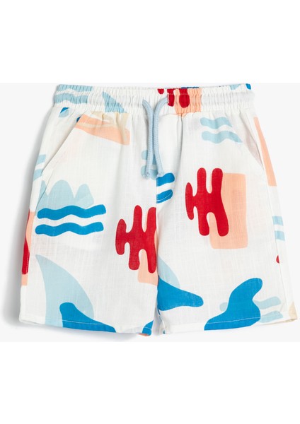 Şort Cepli Beli Bağlamalı Desenli Pamuklu