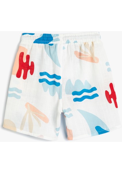 Şort Cepli Beli Bağlamalı Desenli Pamuklu fiyatları