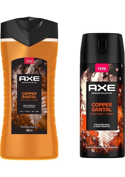 Premium Duş Jeli Copper Santal 3 In 1 300 ml + Axe Erkek Sprey Deodorant Copper Santal 150 ml