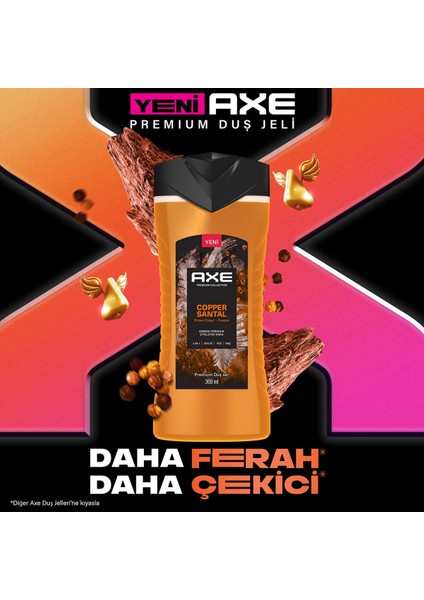 Premium Duş Jeli Copper Santal 3 In 1 300 ml + Axe Erkek Sprey Deodorant Copper Santal 150 ml