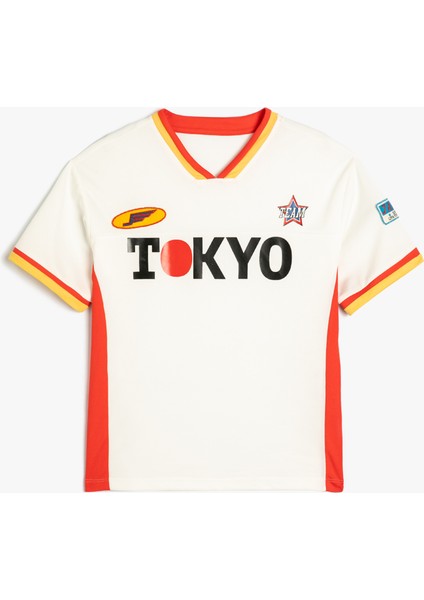 Spor Tişört Tokyo Baskılı Kısa Kollu V Yaka Baskılı fiyatları