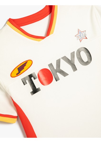 Spor Tişört Tokyo Baskılı Kısa Kollu V Yaka Baskılı fırsatları