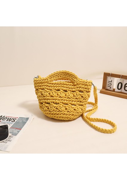 Sıcak Satış Crossbody Pamuklu Dokuma Çanta Yeni Çok Yönlü Içi Boş Hasır Çanta Tatil Plaj Çantası Küçük Taze Kadın Çantası (Yurt Dışından)