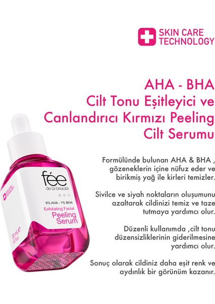 Aha & Bha Cilt Tonu Eşitleyici & Canlandırıcı Kırmızı Peeling Cilt Serumu 30 ml