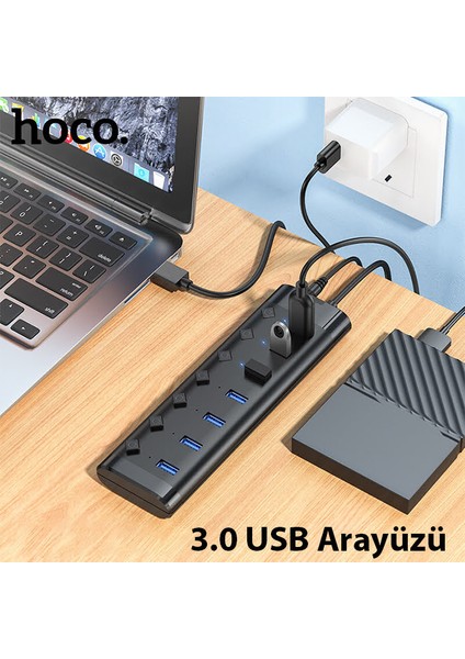 HB40 7xusb 2.0 Anahtarlı USB Hızlı Şarj ve Veri Okuyucu