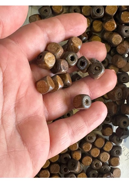 1 cm 25 Adet Delikli Ahşam Küp Takı Boncuğu