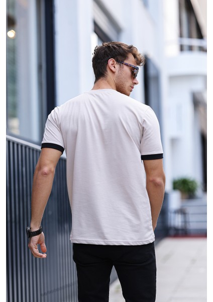 Erkek Future Nakışlı Slim Fit Bisiklet Yaka Omuz Biye Detaylı %100 Pamuk T-Shirt fırsatları