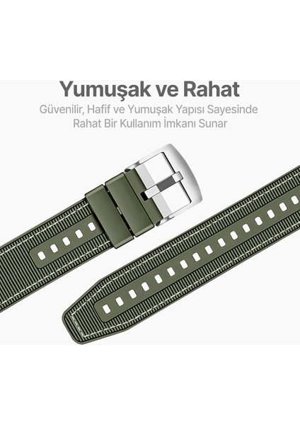 Xiaomi Mi Watch (Yuvarlak Kasa) Yeşilörgü Kumaş Hibrit Ayarlanabilir Silikon Lansman Saat Kordonu