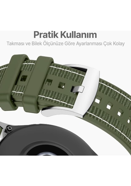 Xiaomi Mi Watch (Yuvarlak Kasa) Yeşilörgü Kumaş Hibrit Ayarlanabilir Silikon Lansman Saat Kordonu