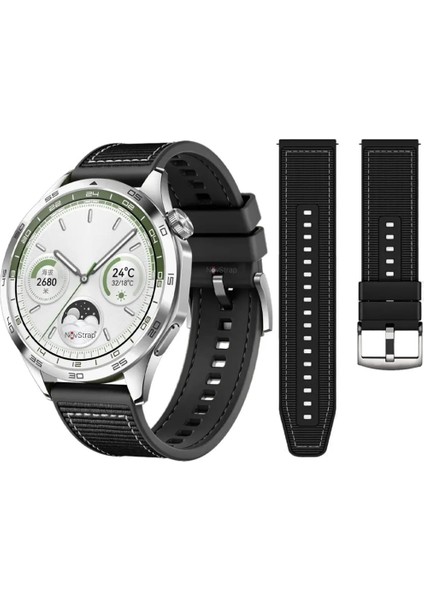 Xiaomi Mi Watch (Yuvarlak Kasa) Örgü Kumaş Hibrit Ayarlanabilir Silikon Lansman Saat Kordonu