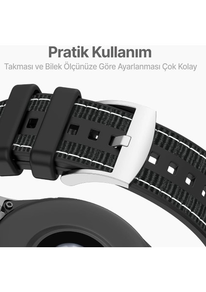 Xiaomi Mi Watch (Yuvarlak Kasa) Örgü Kumaş Hibrit Ayarlanabilir Silikon Lansman Saat Kordonu