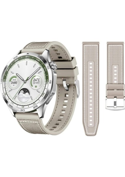 Xiaomi Mi Watch (Yuvarlak Kasa) Örgü Kumaş Hibrit Ayarlanabilir Silikon Lansman Saat Kordonu