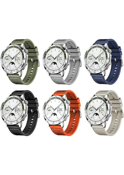 Xiaomi Mi Watch (Yuvarlak Kasa) Örgü Kumaş Hibrit Ayarlanabilir Silikon Lansman Saat Kordonu