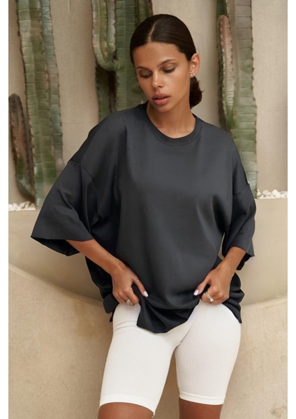 Lux Kadın Kısa Kollu Tişört Antrasit