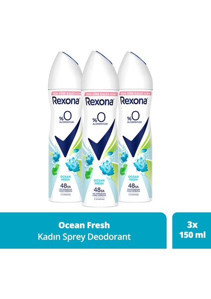 Kadın Sprey Deodorant Ocean Fresh %0 Alüminyum 150 ml x3