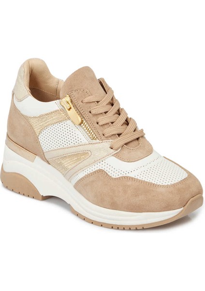 Krem Hakiki Deri Kadın Sneaker - K24I1AY67193-A68