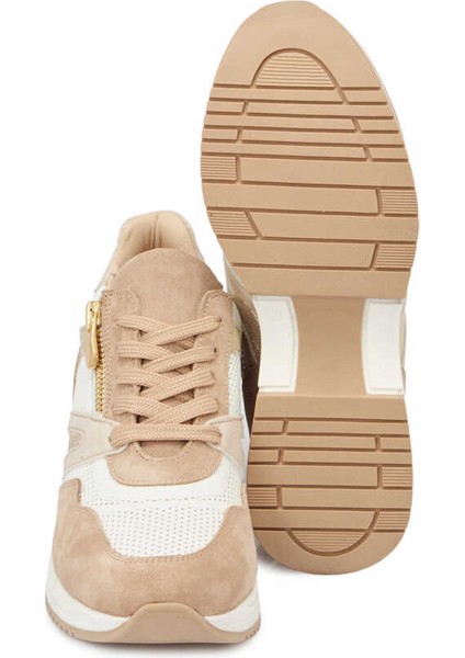 Krem Hakiki Deri Kadın Sneaker - K24I1AY67193-A68