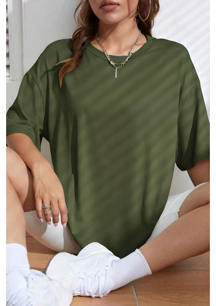 Kadın Oversize Kısa Kollu Tişört Haki