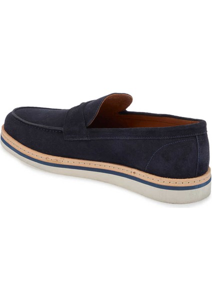 Lacivert Hakiki Süet Deri Erkek Loafer - E24I1AY56643-D44