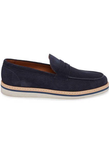 Lacivert Hakiki Süet Deri Erkek Loafer - E24I1AY56643-D44